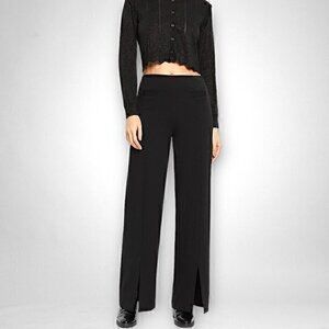 Paule Ka Sexy JERSEY SPLIT FRONT LEG Slight FLARE PANTS Black LARGE NEW w/ TAGS